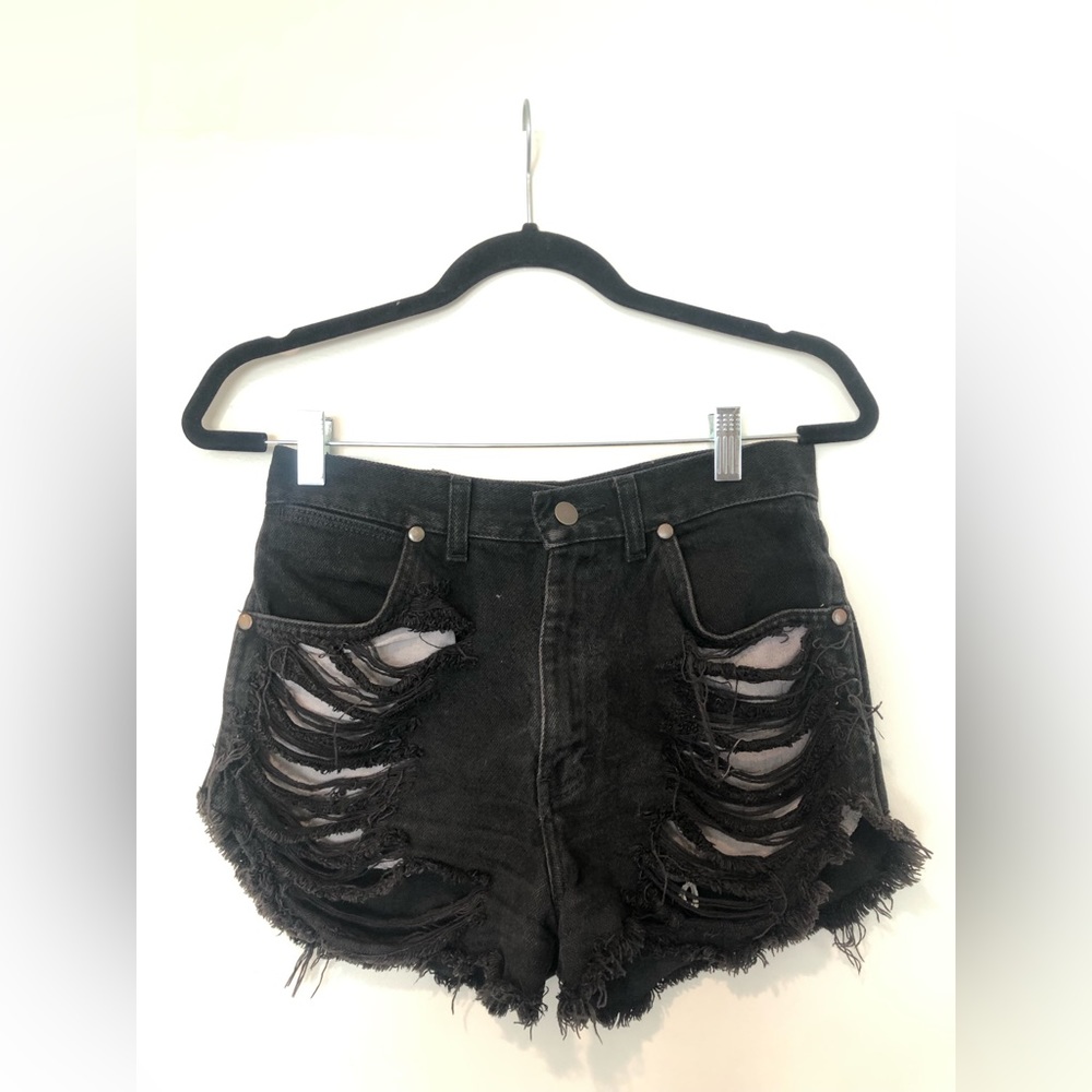 Vintage Highwaisted Black Wrangler Shorts Daisy Dukes Distressed Denim Jean